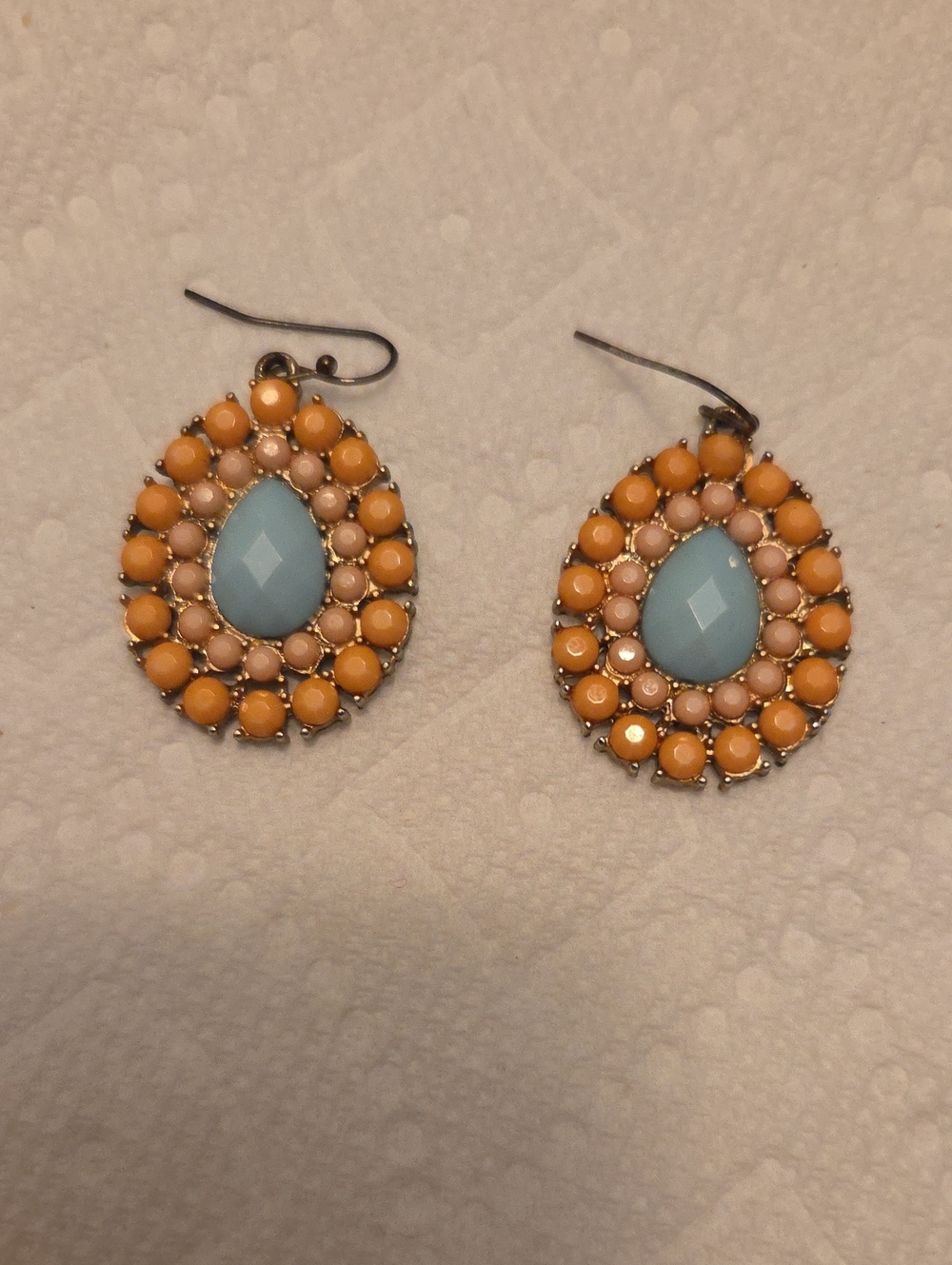 Blue and Peach Teardrop Dangle Earrings